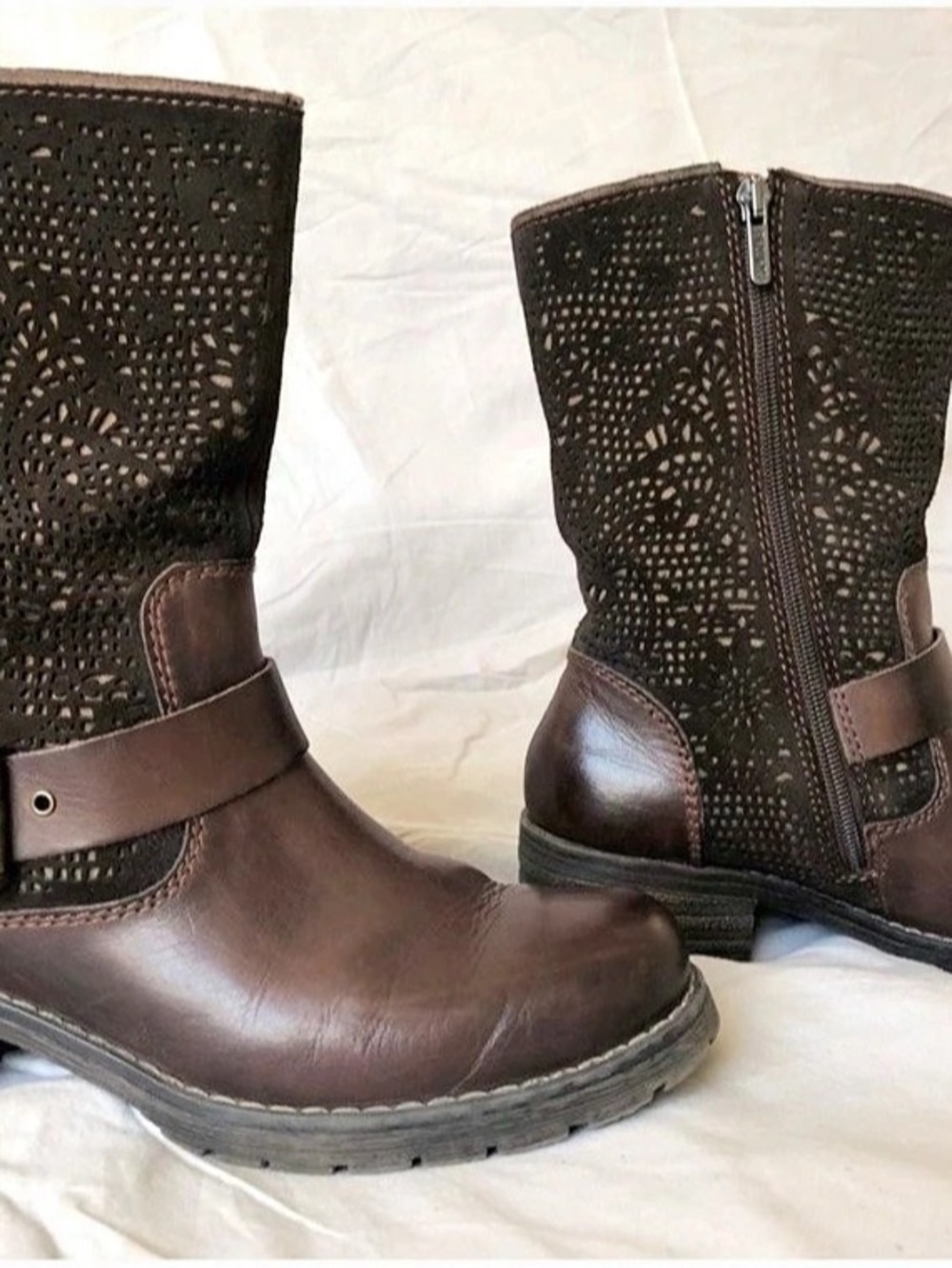 PIKOLINOS Perforated Moto Boots in Brown & Black